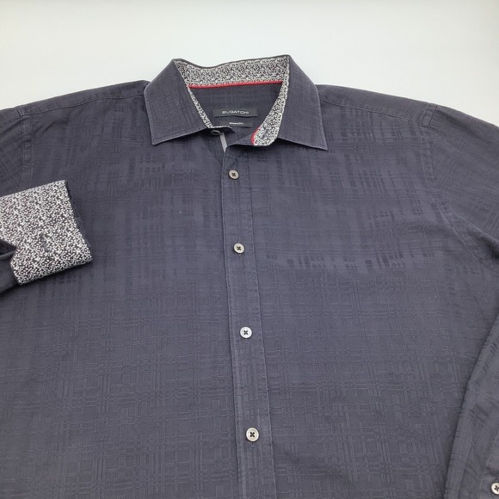 Bugatchi Mens Shaped Fit Long Sleeve Button‎ Up Shirt Black Size Medium